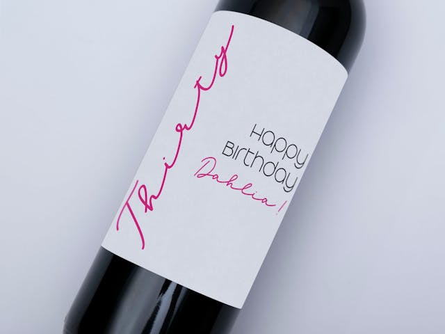 Happy Birthday Wine Label - Thirty, custom milestone birthday bottle label