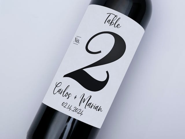 Wedding Wine Label - Table number wine bottle label, large fancy number