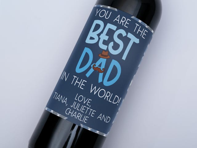 Father's Day Wine Label - You Are The Best Dad in the World, mustache and hat design, custom message