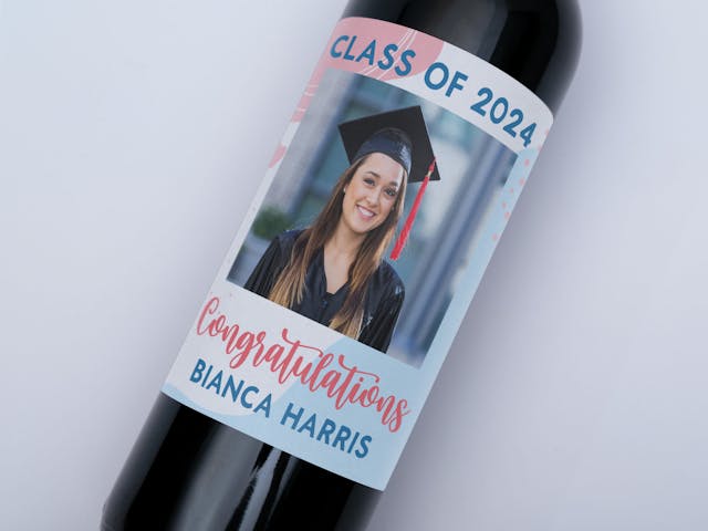 Graduation Wine Label with Photo - Class of 2024, congratulations, custom message