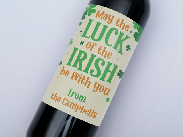 St. Patrick's Day Wine Label - May the luck of the Irish be with you, custom message