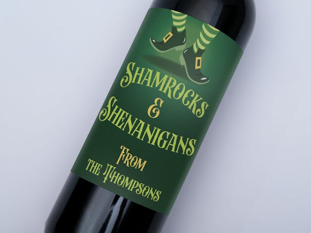St. Patrick's Day Wine Label - Shamrocks and Shenanigans, custom message