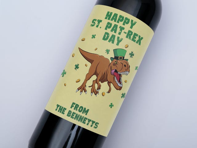 St. Patrick's Day Wine Label - Happy St Pat-Rex Day, custom message