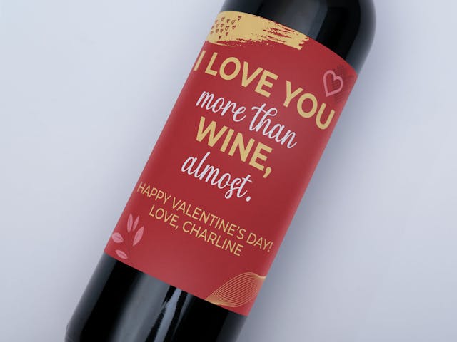 Valentine's Day Wine Label - I love you more than wine almost, custom message
