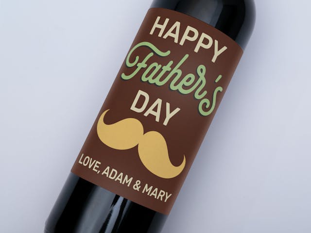 Father's Day Wine Label - Happy Father's Day, mustache design, custom message