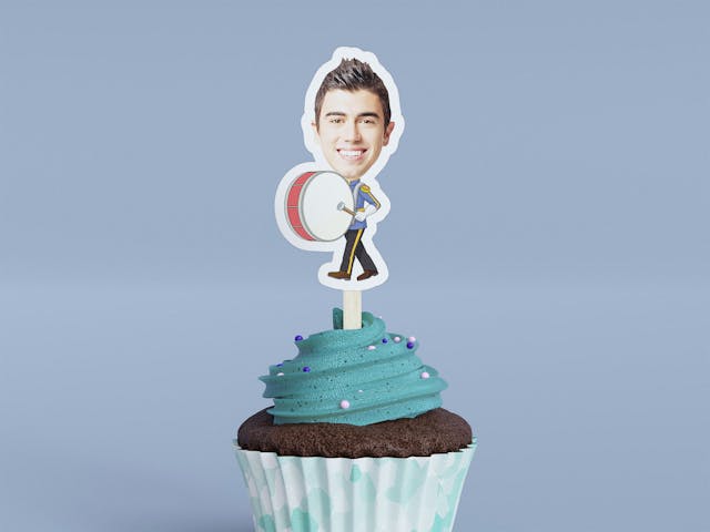 Cartoon Bass Drum Player Cupcake Toppers - Custom Birthday Party Cupcake Toppers, Party Decoration, Donut Cake Muffin Topper