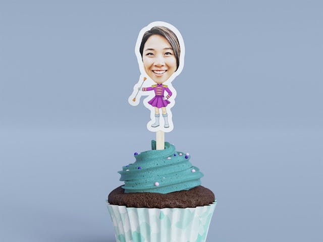 Cartoon Majorette Cupcake Toppers - Custom Birthday Party Cupcake Toppers, Party Decoration, Donut Cake Muffin Topper