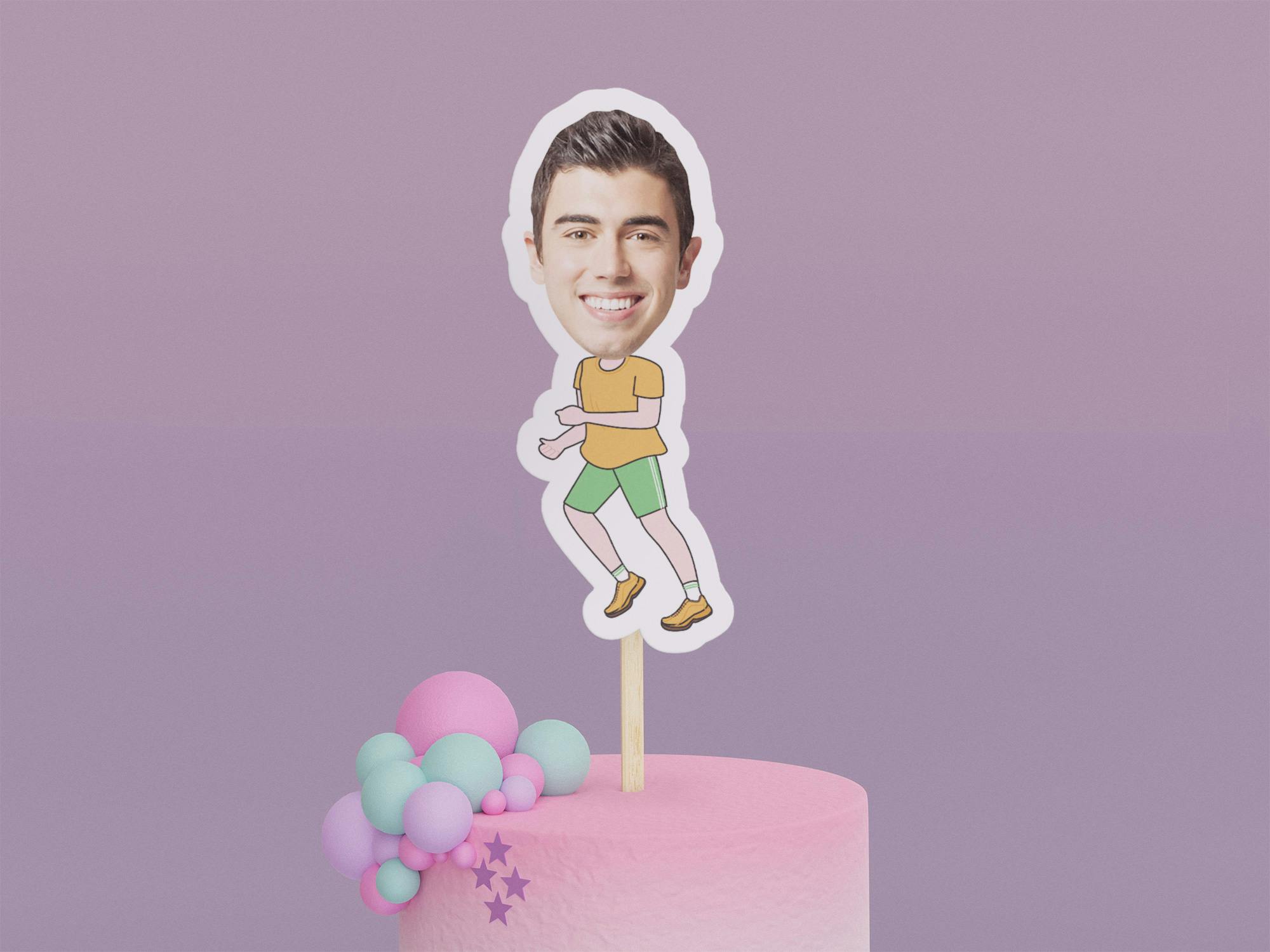 Cartoon Marathon Runner with Orange Shirt Cake Toppers - Custom Birthday Party Cake Toppers, Party Decoration