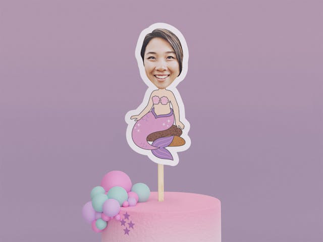 Cartoon Mermaid Cake Toppers - Custom Birthday Party Cake Toppers, Party Decoration