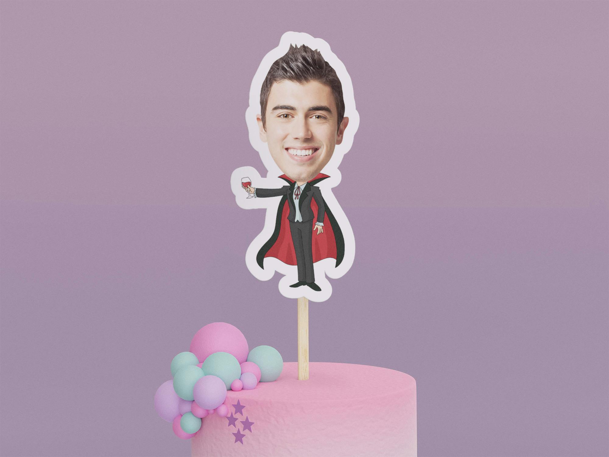 Cartoon Vampire with Suit Cake Toppers - Custom Halloween Party Cake Toppers, Party Decoration