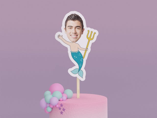 Cartoon Merman Cake Toppers - Custom Birthday Party Cake Toppers, Party Decoration