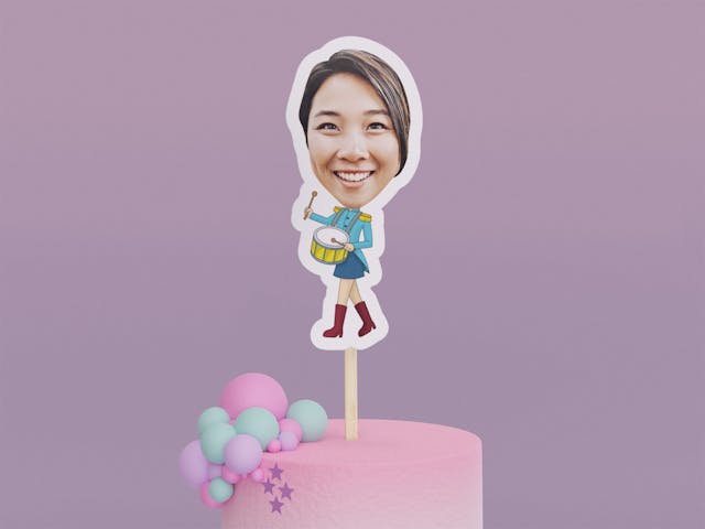 Cartoon Drummer with Blue Uniform Cake Toppers - Custom Birthday Party Cake Toppers, Party Decoration