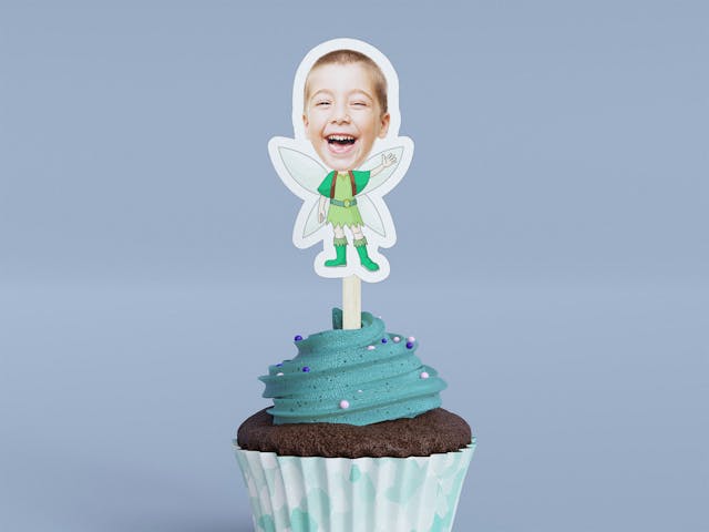 Cartoon Fairy with Green Shirt Cupcake Toppers - Custom Birthday Party Cupcake Toppers, Party Decoration, Donut Cake Muffin Topper