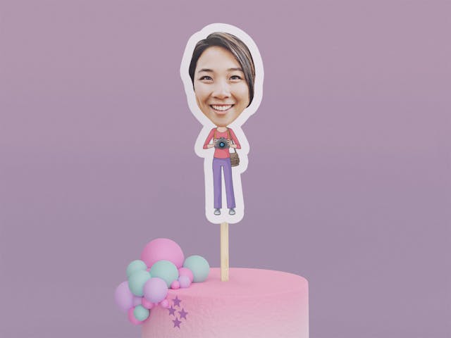 Cartoon Photographer with Pink Shirt Cake Toppers - Custom Birthday Party Cake Toppers, Party Decoration