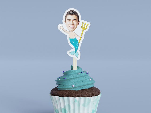 Cartoon Merman Cupcake Toppers - Custom Birthday Party Cupcake Toppers, Party Decoration, Donut Cake Muffin Topper