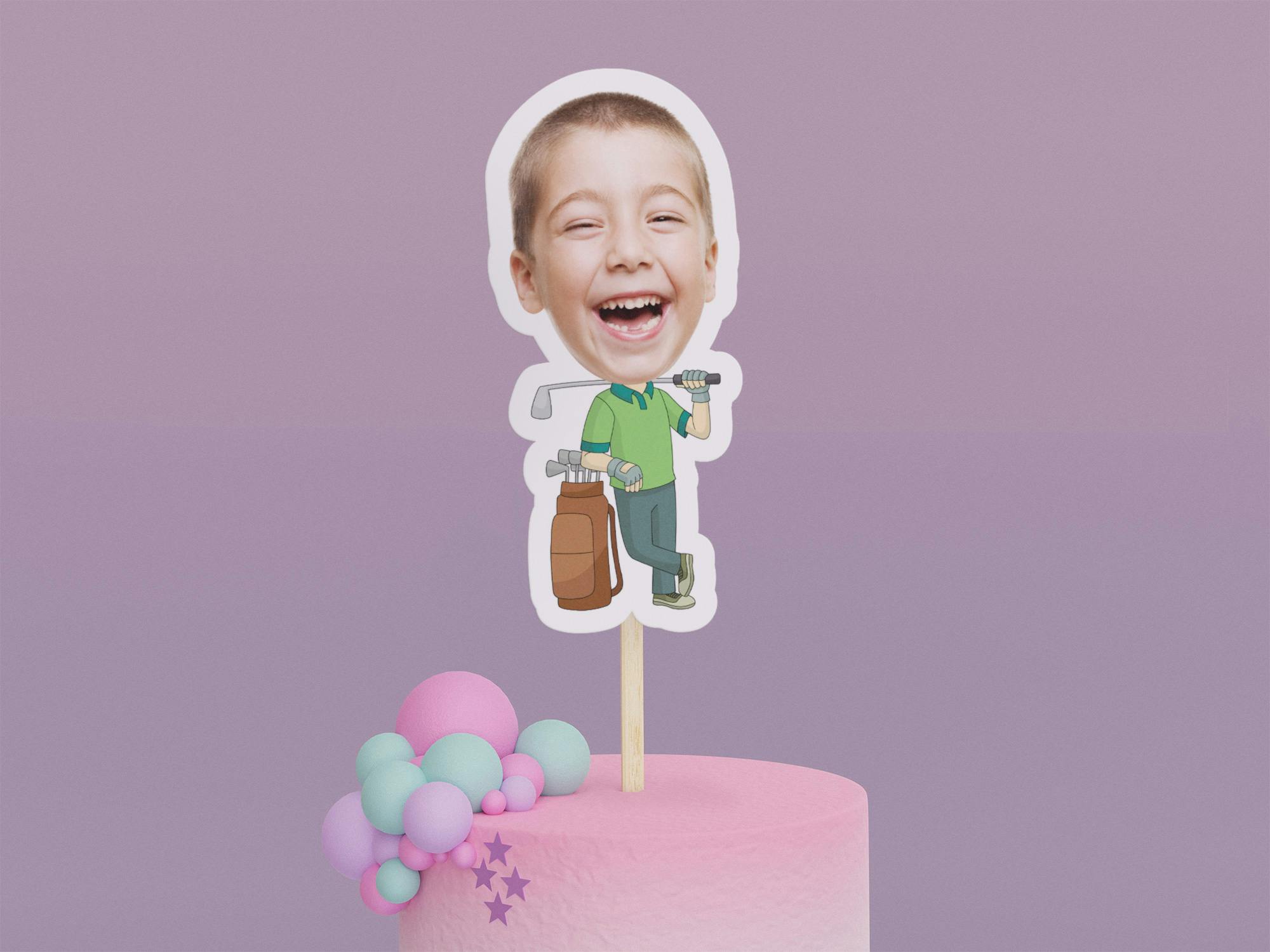 Cartoon Golfer with Green Shirt Cake Toppers - Custom Birthday Party Cake Toppers, Party Decoration