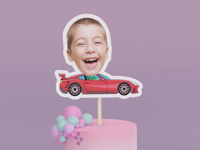 Cartoon Red Car Cake Toppers - Custom Birthday Party Cake Toppers, Party Decoration