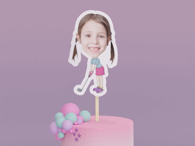 Cartoon Golfer with Pink Skirt Cake Toppers - Custom Birthday Party Cake Toppers, Party Decoration