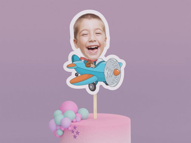 Cartoon Blue Plane Cake Toppers - Custom Birthday Party Cake Toppers, Party Decoration