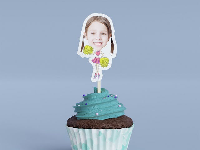 Cartoon Cheerleader Cupcake Toppers - Custom Birthday Party Cupcake Toppers, Party Decoration, Donut Cake Muffin Topper