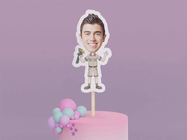 Cartoon Zookeeper with Bird Cake Toppers - Custom Birthday Party Cake Toppers, Party Decoration