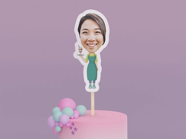 Cartoon Barista Holding Tray Cake Toppers - Custom Birthday Party Cake Toppers, Party Decoration