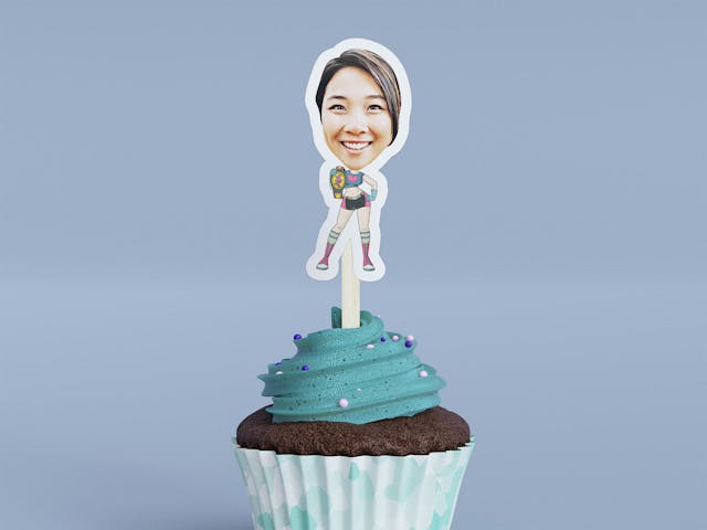 Cartoon Wrestler with Pink and Blue Uniform Cupcake Toppers - Custom Birthday Party Cupcake Toppers, Party Decoration, Donut Cake Muffin Topper