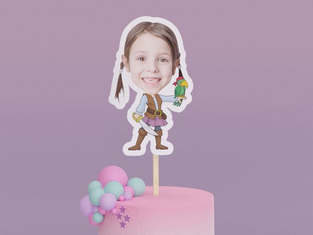 Cartoon Pirate with Parrot Cake Toppers - Custom Birthday Party Cake Toppers, Party Decoration