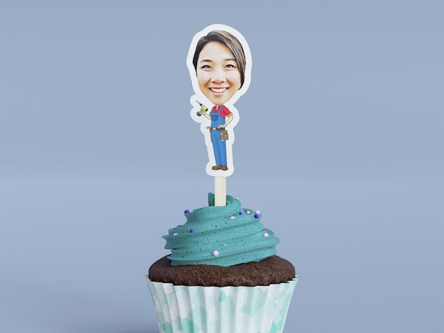 Cartoon Construction Worker Holding Drill Cupcake Toppers - Custom Birthday Party Cupcake Toppers, Party Decoration, Donut Cake Muffin Topper