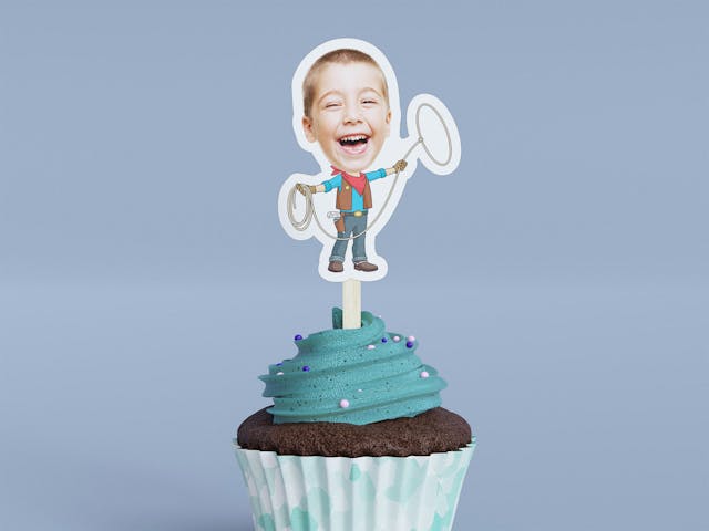 Cartoon Cowboy Cupcake Toppers - Custom Birthday Party Cupcake Toppers, Party Decoration, Donut Cake Muffin Topper