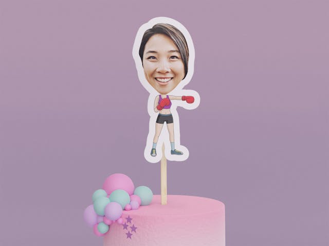 Cartoon Boxer with Red Gloves Cake Toppers - Custom Birthday Party Cake Toppers, Party Decoration