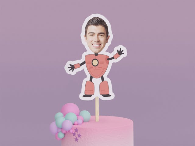 Cartoon Orange Robot Cake Toppers - Custom Birthday Party Cake Toppers, Party Decoration