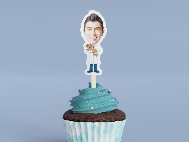 Cartoon Veterinarian with Dog Cupcake Toppers - Custom Birthday Party Cupcake Toppers, Party Decoration, Donut Cake Muffin Topper