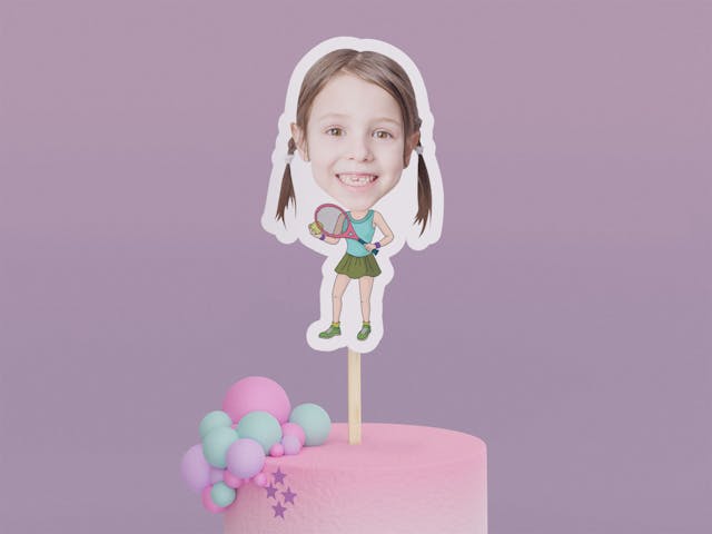 Cartoon Tennis Player with Green Skirt Cake Toppers - Custom Birthday Party Cake Toppers, Party Decoration