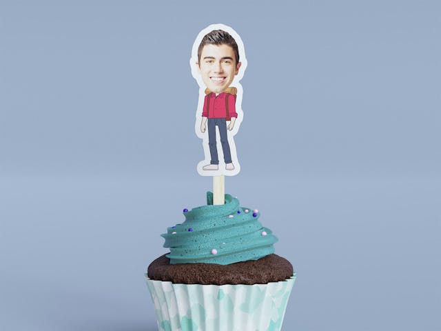 Cartoon Hiker with Red Shirt Cupcake Toppers - Custom Birthday Party Cupcake Toppers, Party Decoration, Donut Cake Muffin Topper