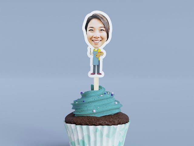 Cartoon Artist with Apron Cupcake Toppers - Painter, Custom Birthday Party Cupcake Toppers, Party Decoration, Donut Cake Muffin Topper