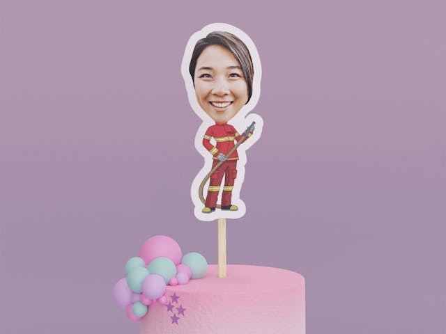 Cartoon Firefighter with Hose Cake Toppers - Custom Birthday Party Cake Toppers, Party Decoration