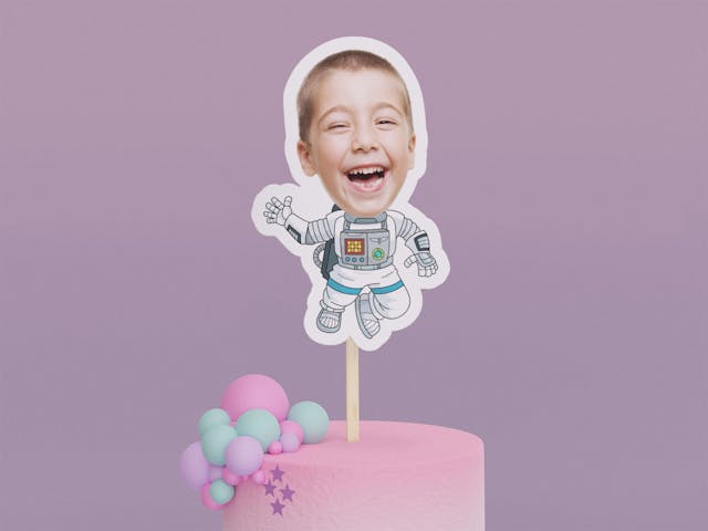 Cartoon Blue Astronaut Cake Toppers - Custom Birthday Party Cake Toppers, Party Decoration