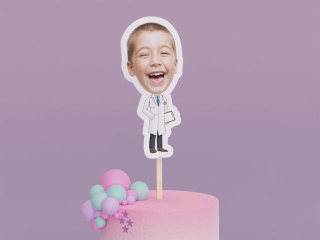 Cartoon Doctor with Blue Tie Cake Toppers - Custom Birthday Party Cake Toppers, Party Decoration