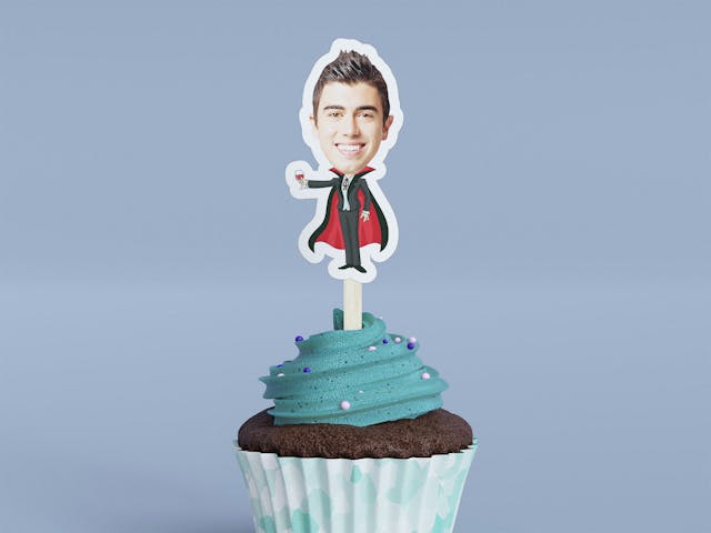 Cartoon Vampire with Suit Cupcake Toppers - Custom Halloween Party Cupcake Toppers, Party Decoration, Donut Cake Muffin Topper