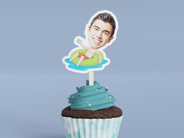 Cartoon Swimmer with Orange Shorts Cupcake Toppers - Custom Birthday Party Cupcake Toppers, Party Decoration, Donut Cake Muffin Topper