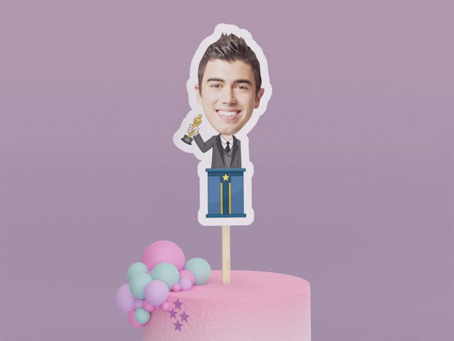 Cartoon Actor with Suit Cake Toppers - Custom Birthday Party Cake Toppers, Party Decoration