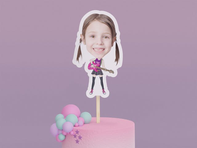 Cartoon Rockstar with Skirt Cake Toppers - Custom Birthday Party Cake Toppers, Party Decoration