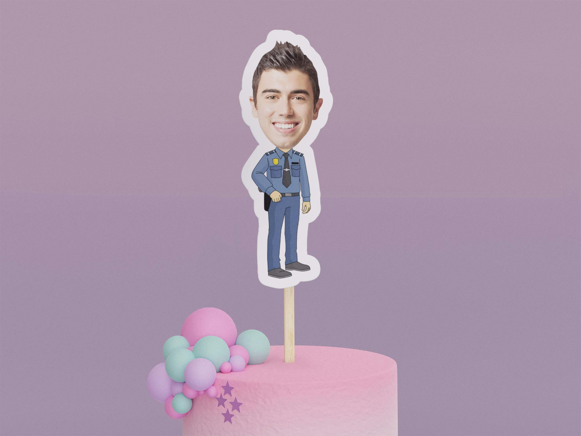 Cartoon Police with Tie Cake Toppers - Custom Birthday Party Cake Toppers, Party Decoration