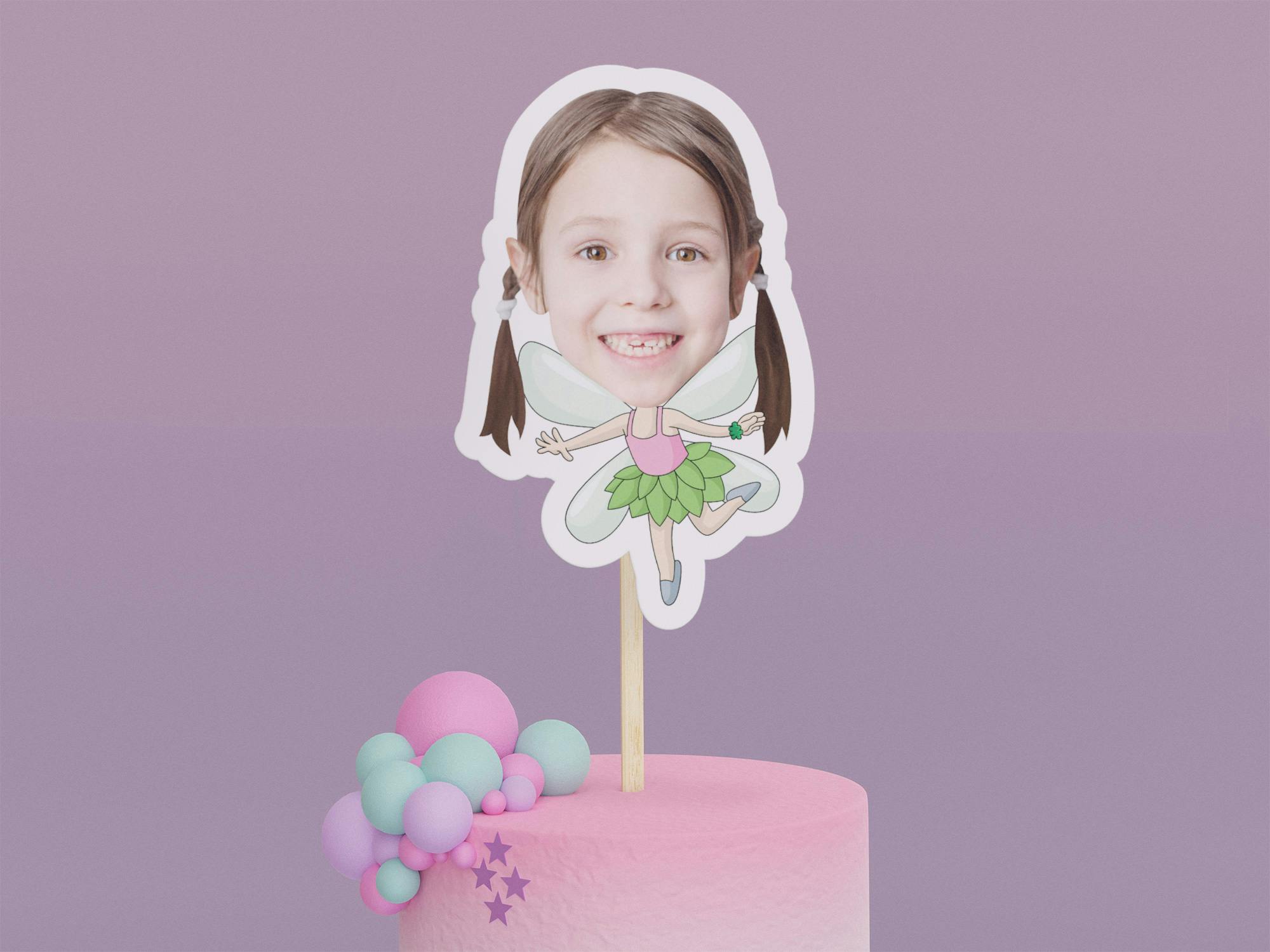 Cartoon Fairy with Pink Shirt Cake Toppers - Custom Birthday Party Cake Toppers, Party Decoration