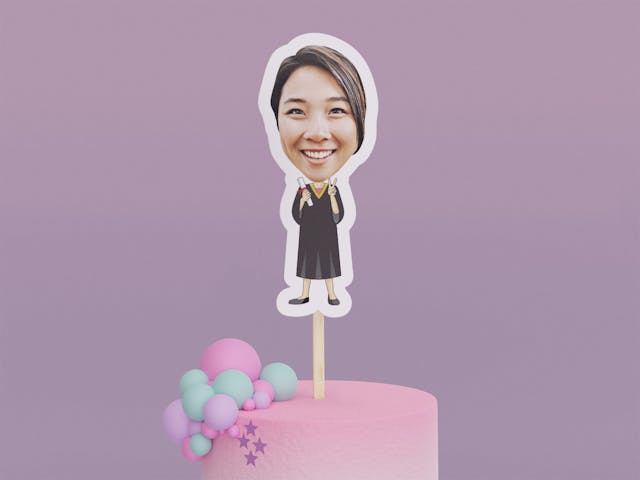 Cartoon Graduate with Pink Shirt Cake Toppers - Custom Birthday Party Cake Toppers, Party Decoration