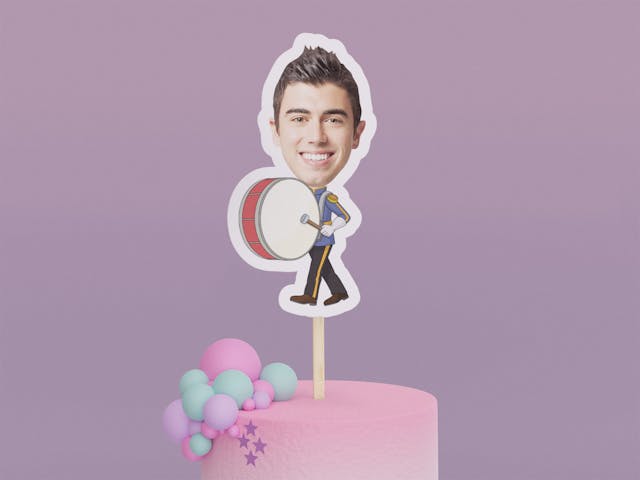 Cartoon Bass Drum Player Cake Toppers - Custom Birthday Party Cake Toppers, Party Decoration