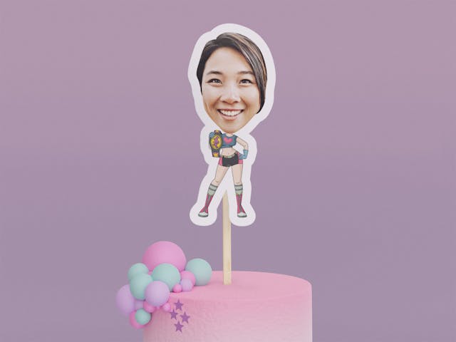 Cartoon Wrestler with Pink and Blue Uniform Cake Toppers - Custom Birthday Party Cake Toppers, Party Decoration