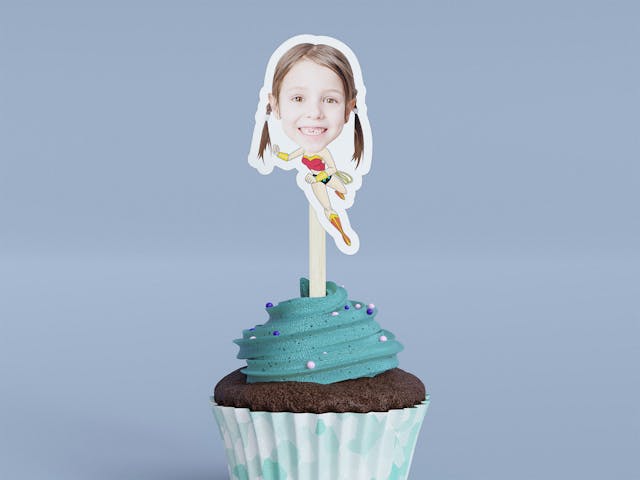 Cartoon Superhero Warrior Cupcake Toppers - Custom Birthday Party Cupcake Toppers, Party Decoration, Donut Cake Muffin Topper