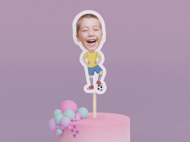 Cartoon Soccer Player with Yellow Shirt Cake Toppers - Custom Birthday Party Cake Toppers, Party Decoration